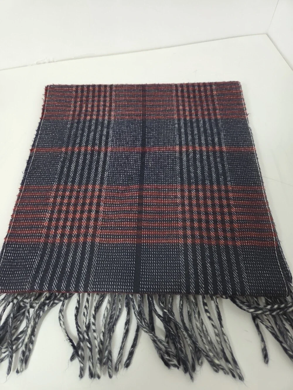 vtg mens christian dior monsieur cashmaire blue red plaid scarf 11x48 preppy